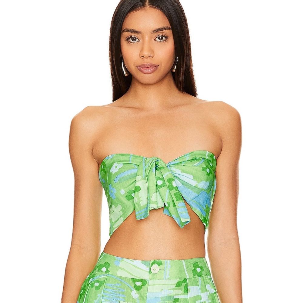 Green and Blue Strapless Top